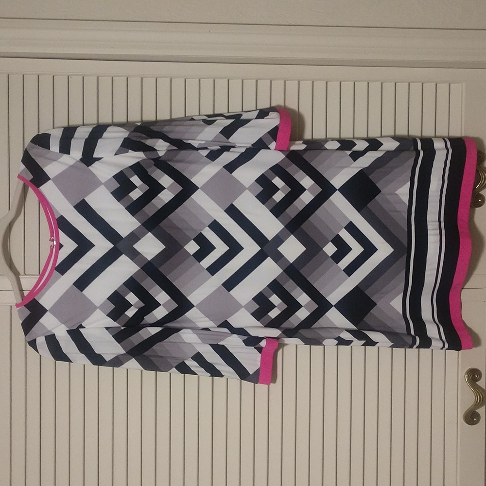 Eliza J Pink Gray Geometric Shift Dress Size 10 Petite